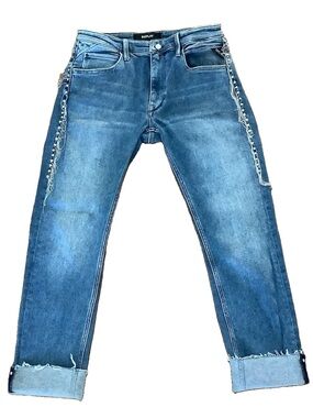 REPLAY Women's Jeans with Rhinestone Side Studs, ✨